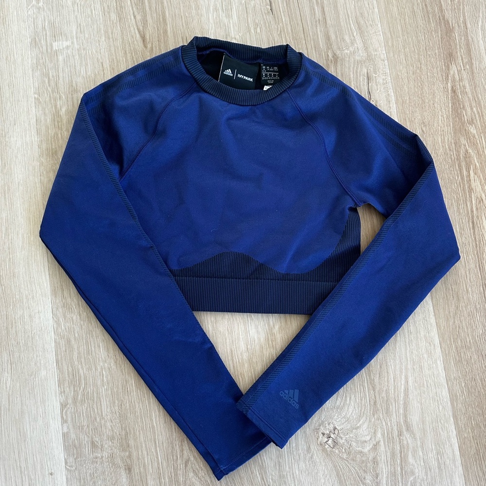 Adidas X Ivy Park Blue Long Sleeve Workout Crop Top